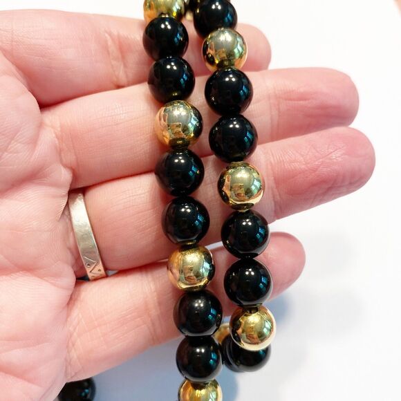 Karla Jordan Vintage Beaded Necklace Black & Gold Classic Career 1980s Boss Lady - Picture 6 of 6